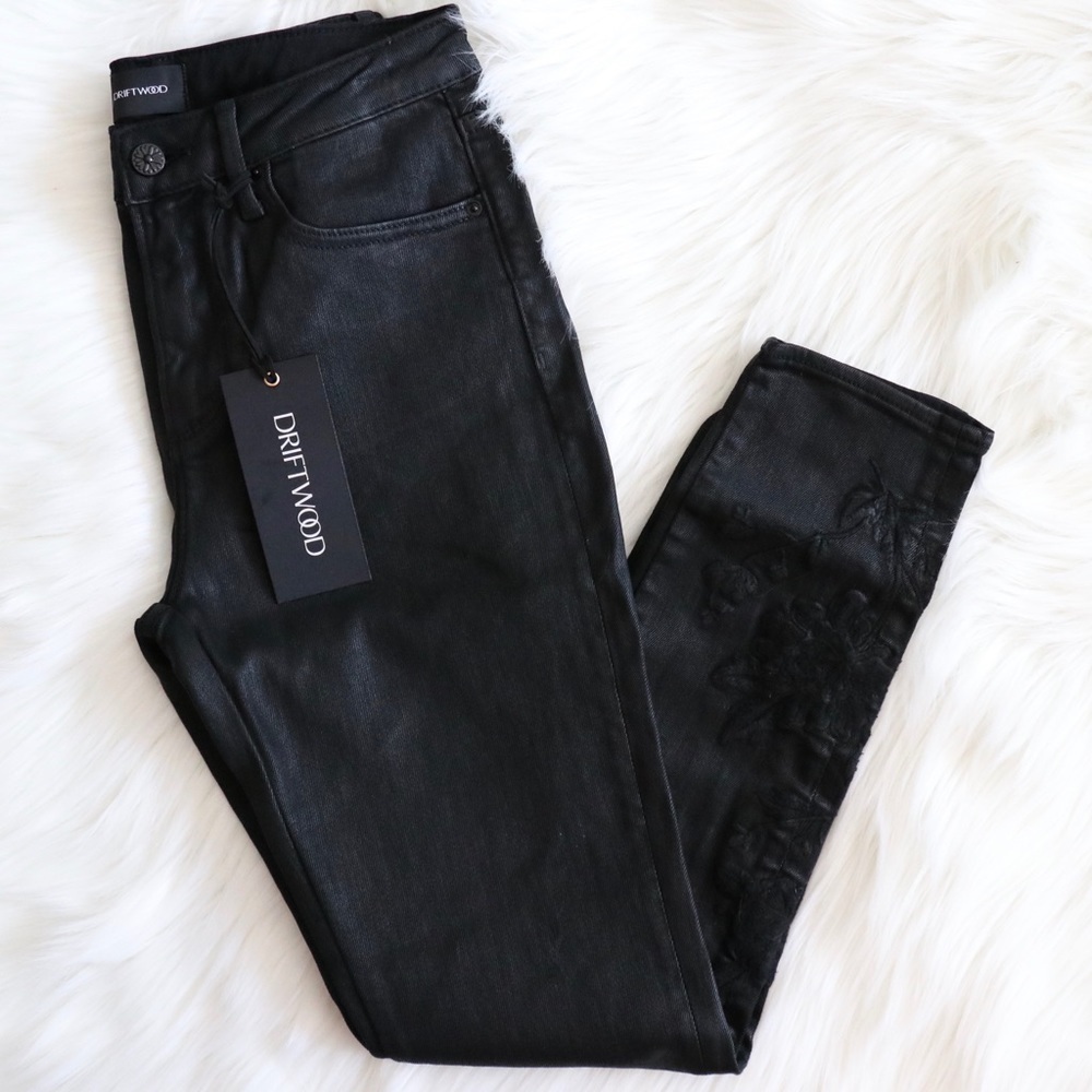 NEW Driftwood Jackie Embroidered High-Rise Black Jeans Size 26